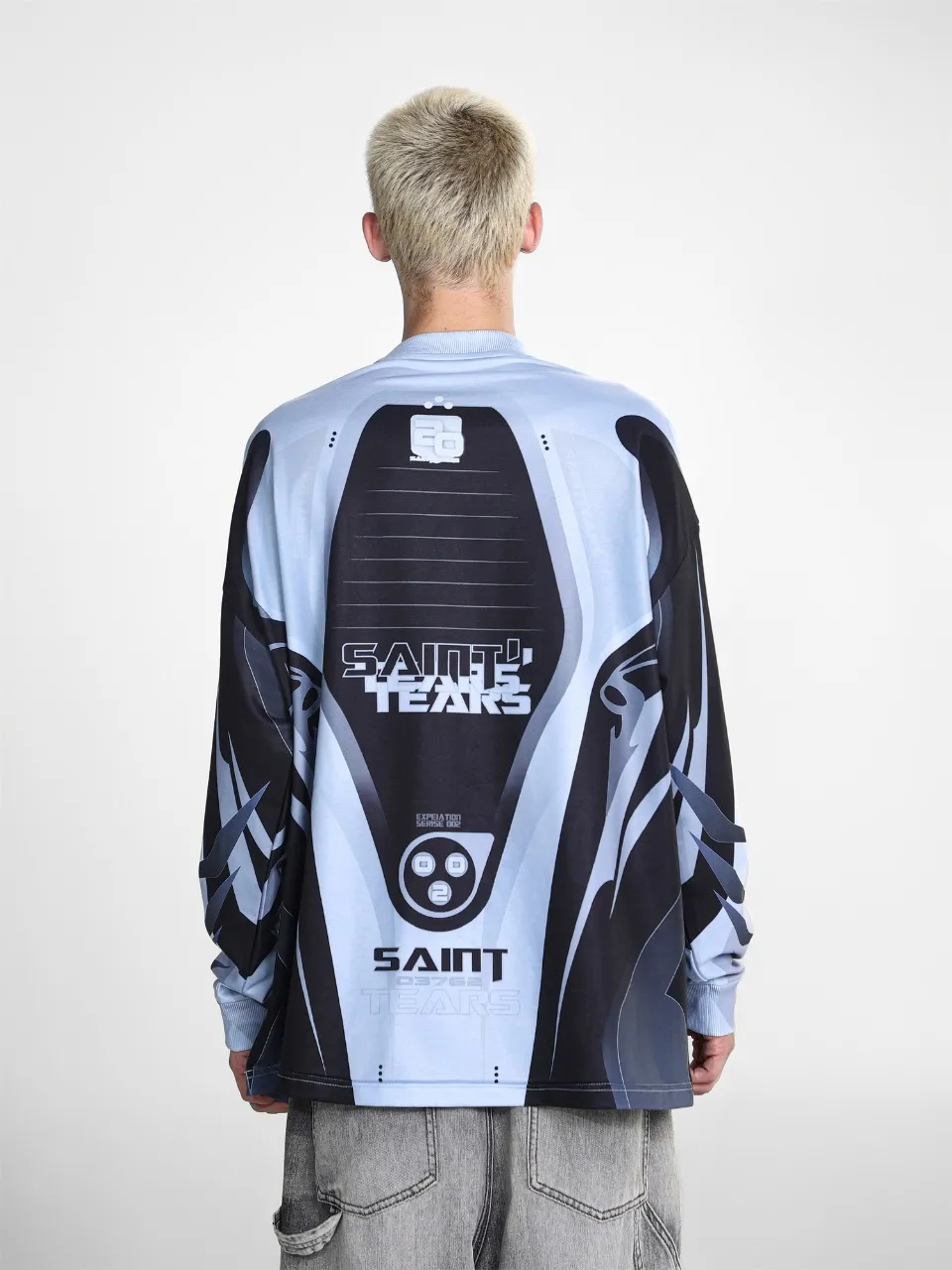 Saint michael tears all-over printed long-sleeved vintage autumn and winter T-shirt Style number: 113 Size: M L XL Wholesale price: 136 Color: white gray blue